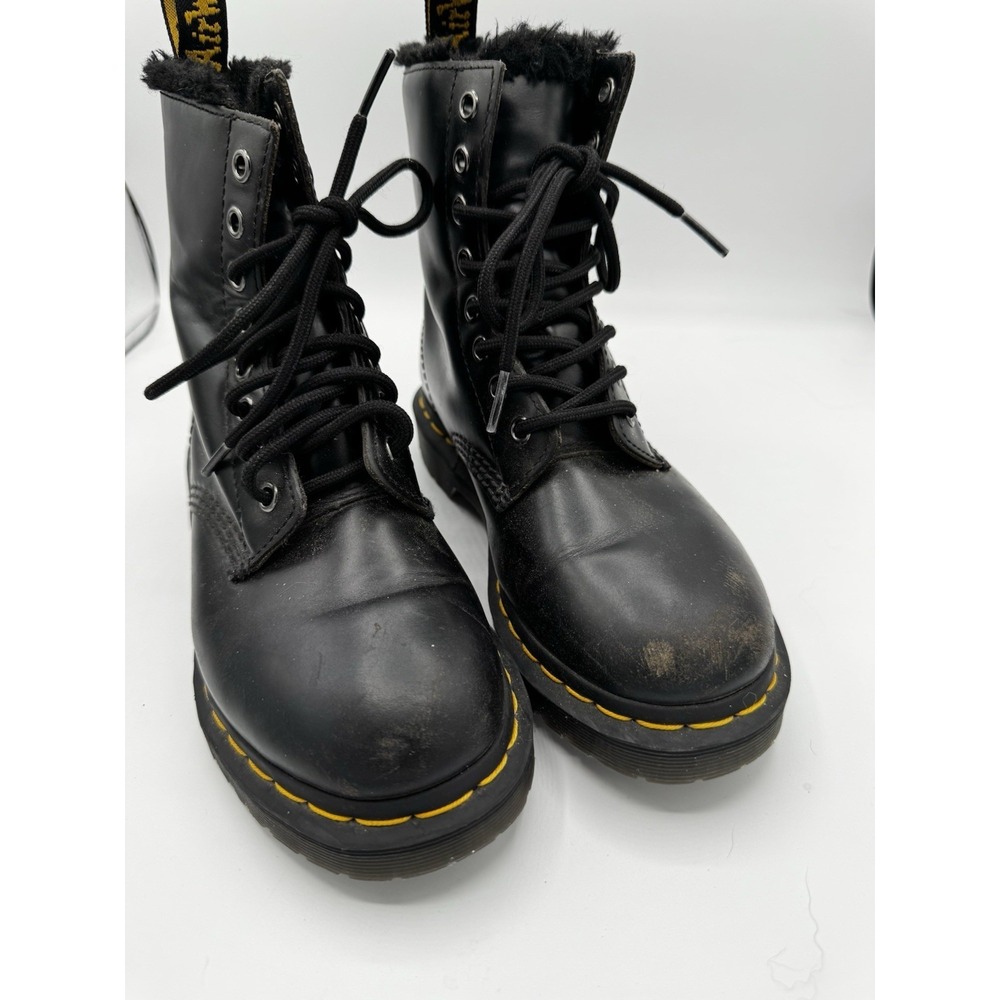 DR. MARTENS 1460 Serena FAUX FUR LINED LACE UP AIRWAIR BOOTS US 5 Black GC SB11